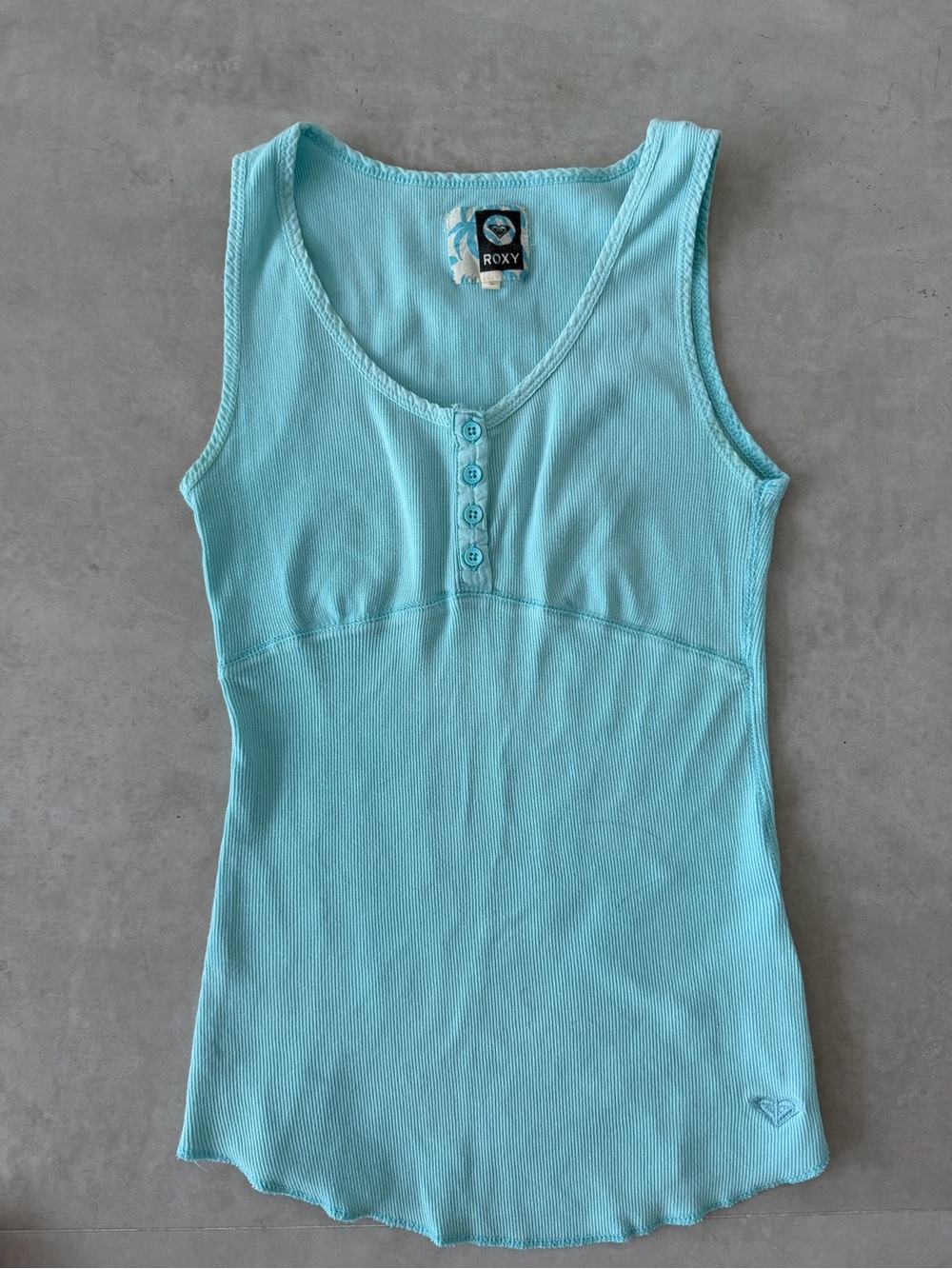 Roxy Aqua Ribbed Soft Tank Top with cotton & stretch.